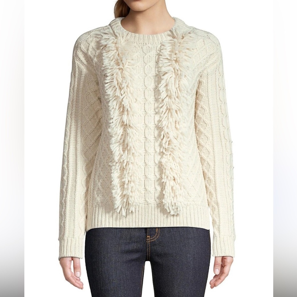 Tory Burch Chunky Cream Cable Knit Crewneck Sweater
